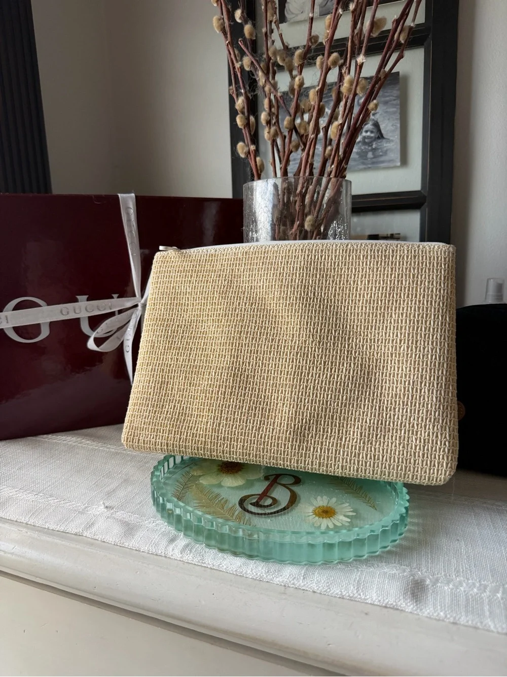 Dior Beige Woven Logo Clutch